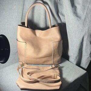 Chic Pink Tote Bag with Braided Handle and Crossbody bag Set